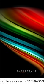 Abstract wave lines fluid rainbow style color stripes on black background. Vector artistic illustration for presentation, app wallpaper, banner or poster