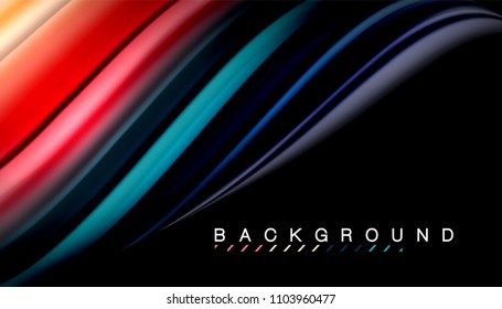 Abstract wave lines fluid rainbow style color stripes on black background. Vector artistic illustration for presentation, app wallpaper, banner or poster