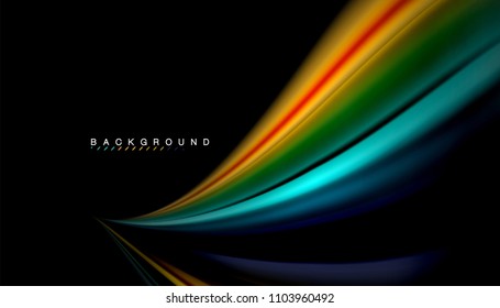 Abstract wave lines fluid rainbow style color stripes on black background. Vector artistic illustration for presentation, app wallpaper, banner or poster