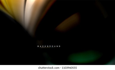 Resumen de líneas de onda fluidos estilo arco iris rayas de color sobre fondo negro. Ilustración artística vectorial para presentación, fondo de pantalla de aplicación, cartel o afiche