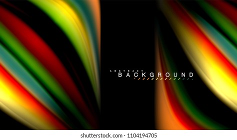Abstract wave lines fluid rainbow style color stripes on black background. Vector artistic illustration for presentation, app wallpaper, banner or poster
