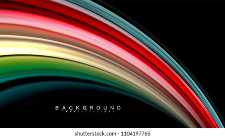 Abstract wave lines fluid rainbow style color stripes on black background. Vector artistic illustration for presentation, app wallpaper, banner or poster