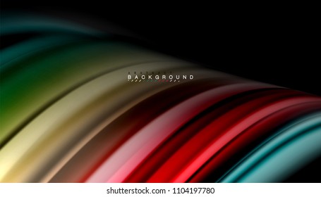Abstract wave lines fluid rainbow style color stripes on black background. Vector artistic illustration for presentation, app wallpaper, banner or poster