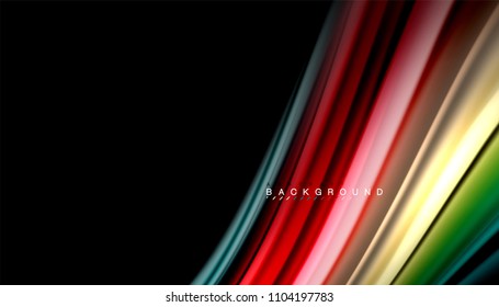 Abstract wave lines fluid rainbow style color stripes on black background. Vector artistic illustration for presentation, app wallpaper, banner or poster