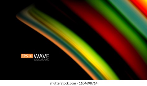 Abstract wave lines fluid rainbow style color stripes on black background. Vector artistic illustration for presentation, app wallpaper, banner or poster