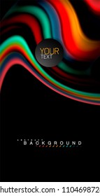 Abstract wave lines fluid rainbow style color stripes on black background. Vector artistic illustration for presentation, app wallpaper, banner or poster