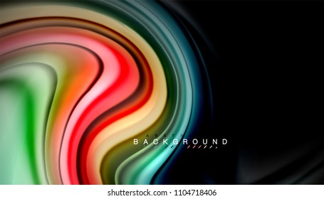 Abstract wave lines fluid rainbow style color stripes on black background. Vector artistic illustration for presentation, app wallpaper, banner or poster