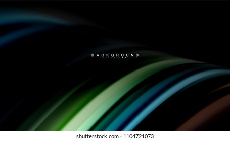 Abstract wave lines fluid rainbow style color stripes on black background. Vector artistic illustration for presentation, app wallpaper, banner or poster