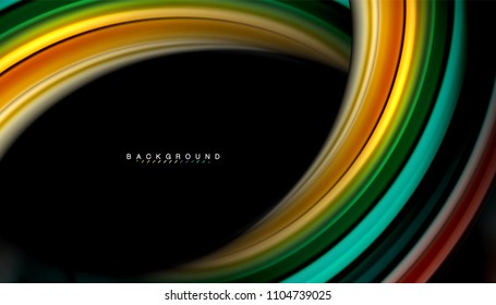 Abstract wave lines fluid rainbow style color stripes on black background. Vector artistic illustration for presentation, app wallpaper, banner or poster