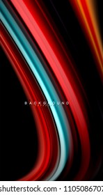Resumen de líneas de onda fluidos estilo arco iris rayas de color sobre fondo negro. Ilustración artística vectorial para presentación, fondo de pantalla de aplicación, cartel o afiche