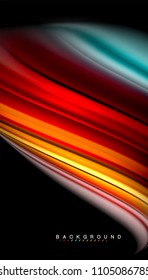 Abstract wave lines fluid rainbow style color stripes on black background. Vector artistic illustration for presentation, app wallpaper, banner or poster