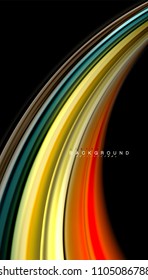 Abstract wave lines fluid rainbow style color stripes on black background. Vector artistic illustration for presentation, app wallpaper, banner or poster