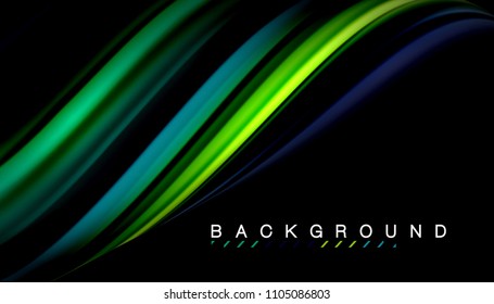 Abstract wave lines fluid rainbow style color stripes on black background. Vector artistic illustration for presentation, app wallpaper, banner or poster
