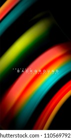 Abstract wave lines fluid rainbow style color stripes on black background. Vector artistic illustration for presentation, app wallpaper, banner or poster