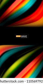 Abstract wave lines fluid rainbow style color stripes on black background. Vector artistic illustration for presentation, app wallpaper, banner or poster