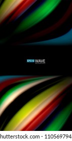 Abstract wave lines fluid rainbow style color stripes on black background. Vector artistic illustration for presentation, app wallpaper, banner or poster
