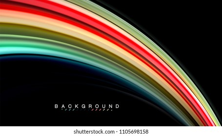 Abstract wave lines fluid rainbow style color stripes on black background. Vector artistic illustration for presentation, app wallpaper, banner or poster