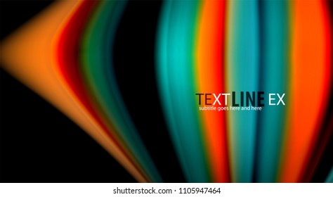 Abstract wave lines fluid rainbow style color stripes on black background. Vector artistic illustration for presentation, app wallpaper, banner or poster