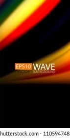 Abstract wave lines fluid rainbow style color stripes on black background. Vector artistic illustration for presentation, app wallpaper, banner or poster