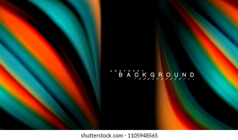 Abstract wave lines fluid rainbow style color stripes on black background. Vector artistic illustration for presentation, app wallpaper, banner or poster