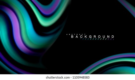 Abstract wave lines fluid rainbow style color stripes on black background. Vector artistic illustration for presentation, app wallpaper, banner or poster