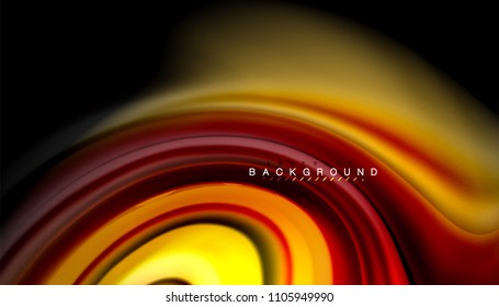 Abstrakte Wellenlinien fließende Regenbogenfarben-Streifen auf schwarzem Hintergrund. Vektorgrafik zur Präsentation, App-Bildschirmhintergrund, Banner oder Poster