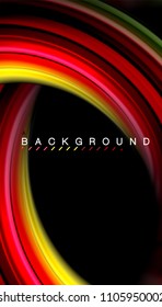 Abstract wave lines fluid rainbow style color stripes on black background. Vector artistic illustration for presentation, app wallpaper, banner or poster