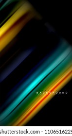 Abstract wave lines fluid rainbow style color stripes on black background. Vector artistic illustration for presentation, app wallpaper, banner or poster