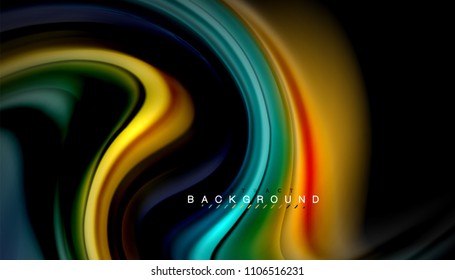 Abstract wave lines fluid rainbow style color stripes on black background. Vector artistic illustration for presentation, app wallpaper, banner or poster