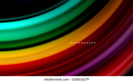 Abstract wave lines fluid rainbow style color stripes on black background. Vector artistic illustration for presentation, app wallpaper, banner or poster