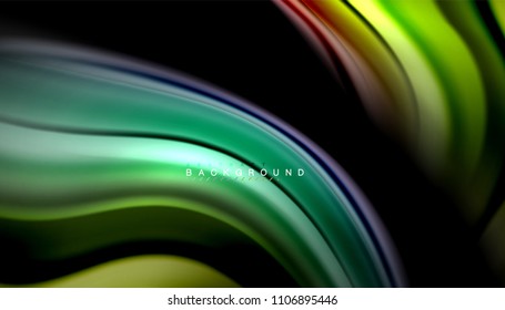 Abstract wave lines fluid rainbow style color stripes on black background. Vector artistic illustration for presentation, app wallpaper, banner or poster