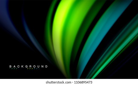 Abstract wave lines fluid rainbow style color stripes on black background. Vector artistic illustration for presentation, app wallpaper, banner or poster