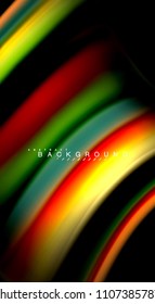 Abstract wave lines fluid rainbow style color stripes on black background. Vector artistic illustration for presentation, app wallpaper, banner or poster