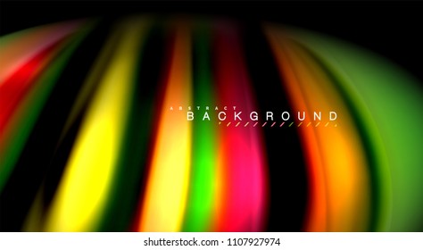 Abstract wave lines fluid rainbow style color stripes on black background. Vector artistic illustration for presentation, app wallpaper, banner or poster