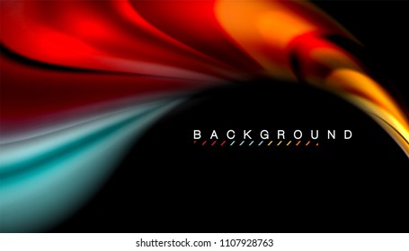 Abstract wave lines fluid rainbow style color stripes on black background. Vector artistic illustration for presentation, app wallpaper, banner or poster
