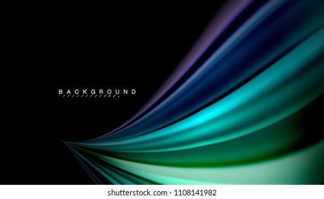 Abstract wave lines fluid rainbow style color stripes on black background. Vector artistic illustration for presentation, app wallpaper, banner or poster