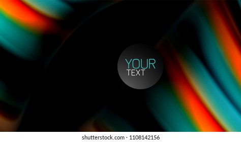 Abstract wave lines fluid rainbow style color stripes on black background. Vector artistic illustration for presentation, app wallpaper, banner or poster