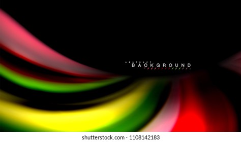 Abstract wave lines fluid rainbow style color stripes on black background. Vector artistic illustration for presentation, app wallpaper, banner or poster
