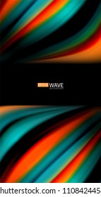 Abstract wave lines fluid rainbow style color stripes on black background. Vector artistic illustration for presentation, app wallpaper, banner or poster