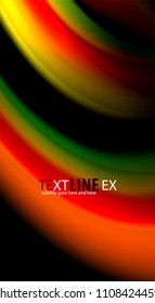 Abstract wave lines fluid rainbow style color stripes on black background. Vector artistic illustration for presentation, app wallpaper, banner or poster