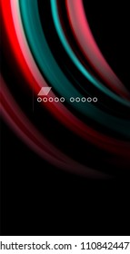 Resumen de líneas de onda fluidos estilo arco iris rayas de color sobre fondo negro. Ilustración artística vectorial para presentación, fondo de pantalla de aplicación, cartel o afiche