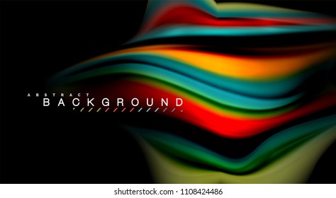 Abstract wave lines fluid rainbow style color stripes on black background. Vector artistic illustration for presentation, app wallpaper, banner or poster