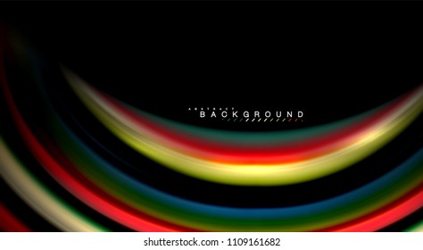 Abstract wave lines fluid rainbow style color stripes on black background. Vector artistic illustration for presentation, app wallpaper, banner or poster