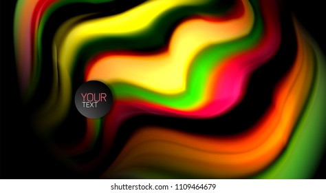 Abstract wave lines fluid rainbow style color stripes on black background. Vector artistic illustration for presentation, app wallpaper, banner or poster