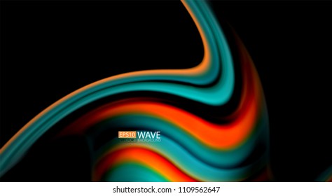 Abstract wave lines fluid rainbow style color stripes on black background. Vector artistic illustration for presentation, app wallpaper, banner or poster