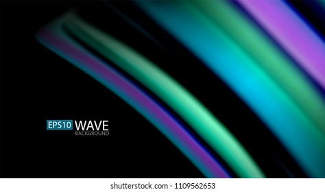 Abstract wave lines fluid rainbow style color stripes on black background. Vector artistic illustration for presentation, app wallpaper, banner or poster