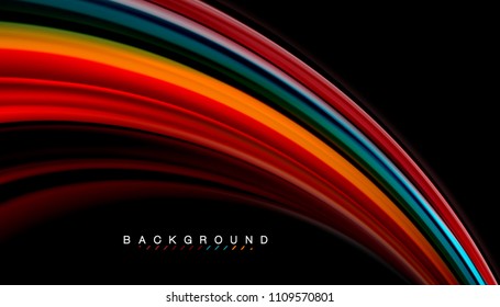 Abstract wave lines fluid rainbow style color stripes on black background. Vector artistic illustration for presentation, app wallpaper, banner or poster