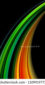 Abstract wave lines fluid rainbow style color stripes on black background. Vector artistic illustration for presentation, app wallpaper, banner or poster