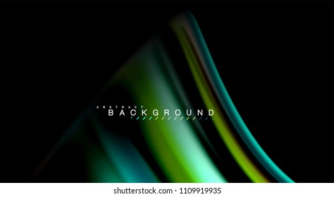 Abstract wave lines fluid rainbow style color stripes on black background. Vector artistic illustration for presentation, app wallpaper, banner or poster