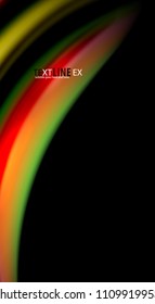 Linhas de onda abstratas listras de cor do estilo arco-íris fluido no fundo preto. Ilustração artística vetorial para apresentação, papel de parede do aplicativo, banner ou cartaz